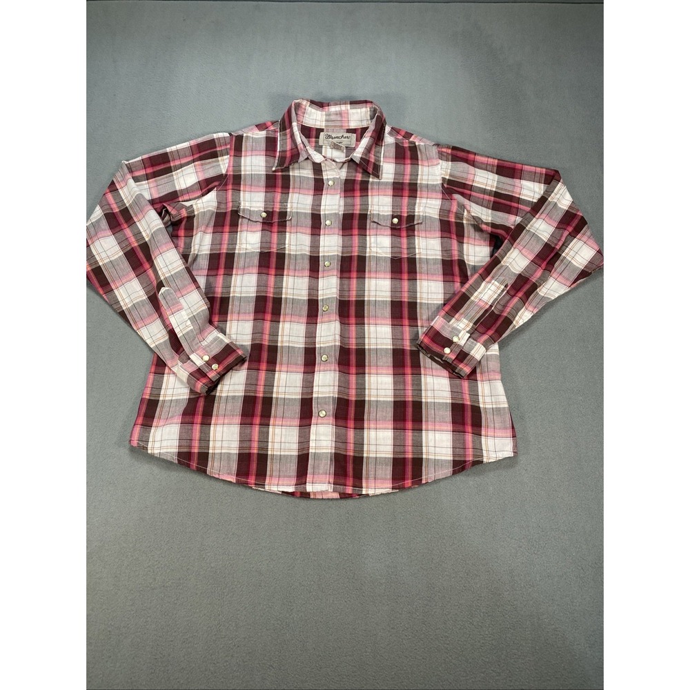 Wrangler Women's Medium Plaid Button Down Pearl Snaps Western Country Cowgirl
